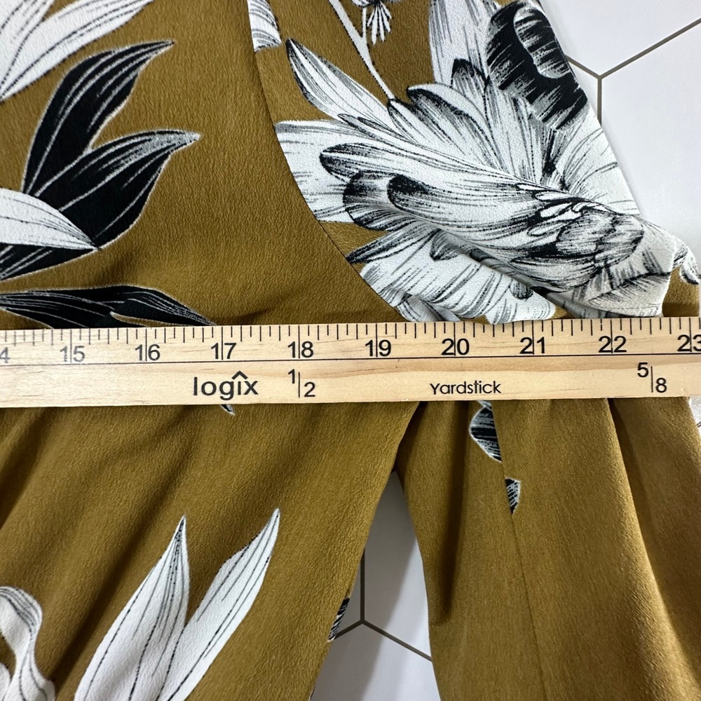 Who What Wear Womens Floral Mock Neck Peplum Blouse Mustard Yellow Black Size M - Picture 6 of 8